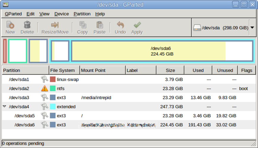 Screenshot von GParted