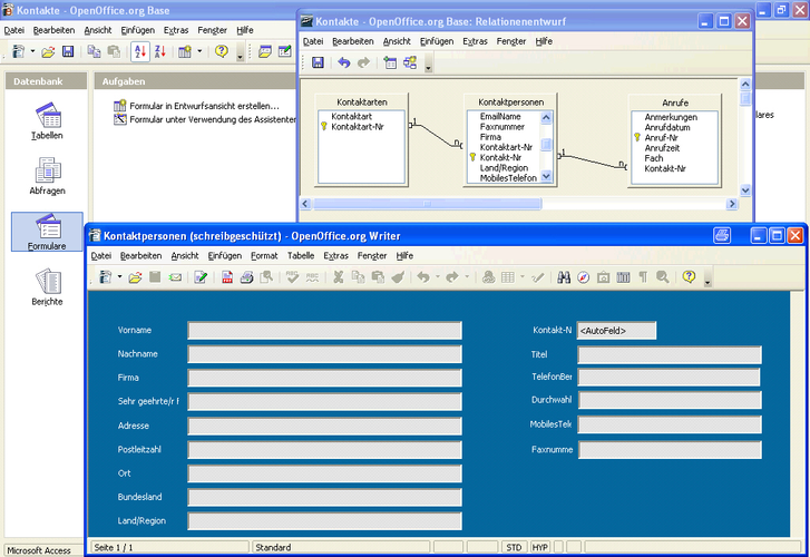 Captura de pantalla de OpenOffice.org Base