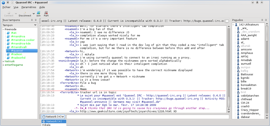 Capture d’écran de Quassel IRC