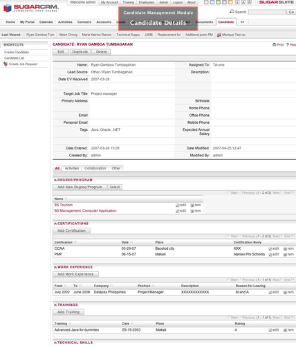SugarCRM screenshot