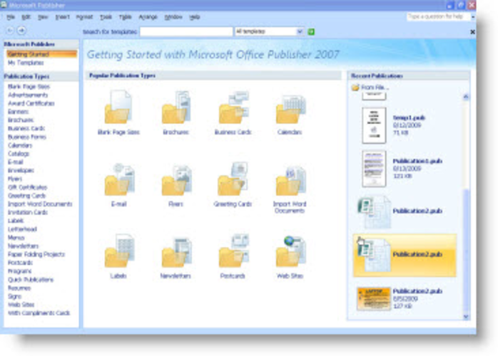 Microsoft Publisher screenshot