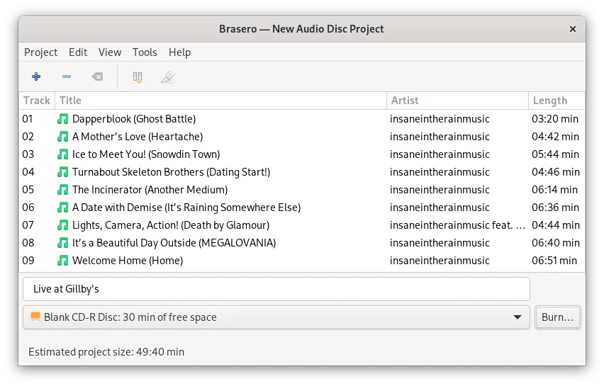 Screenshot von Brasero Disc Burner