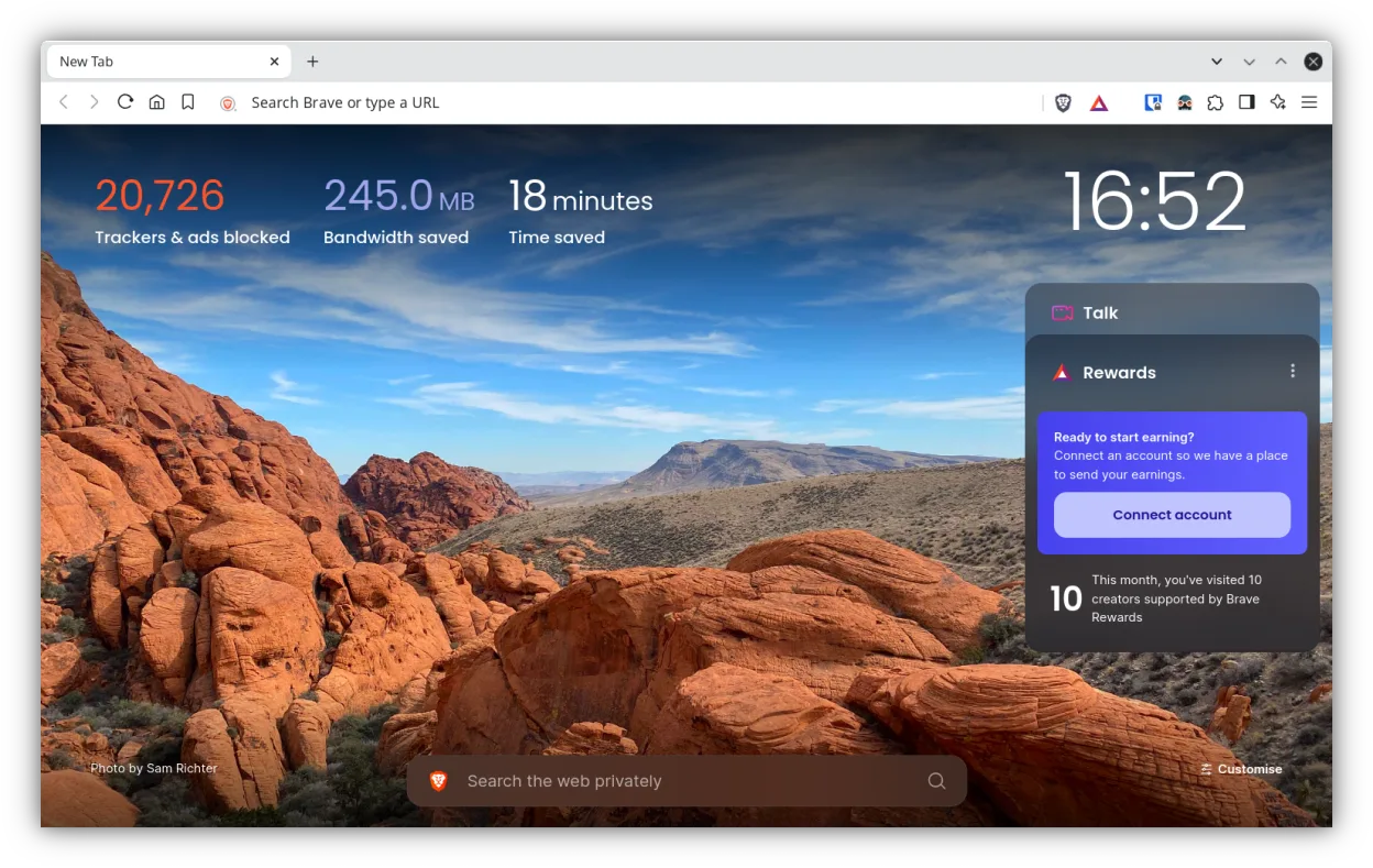 New tab page of Brave