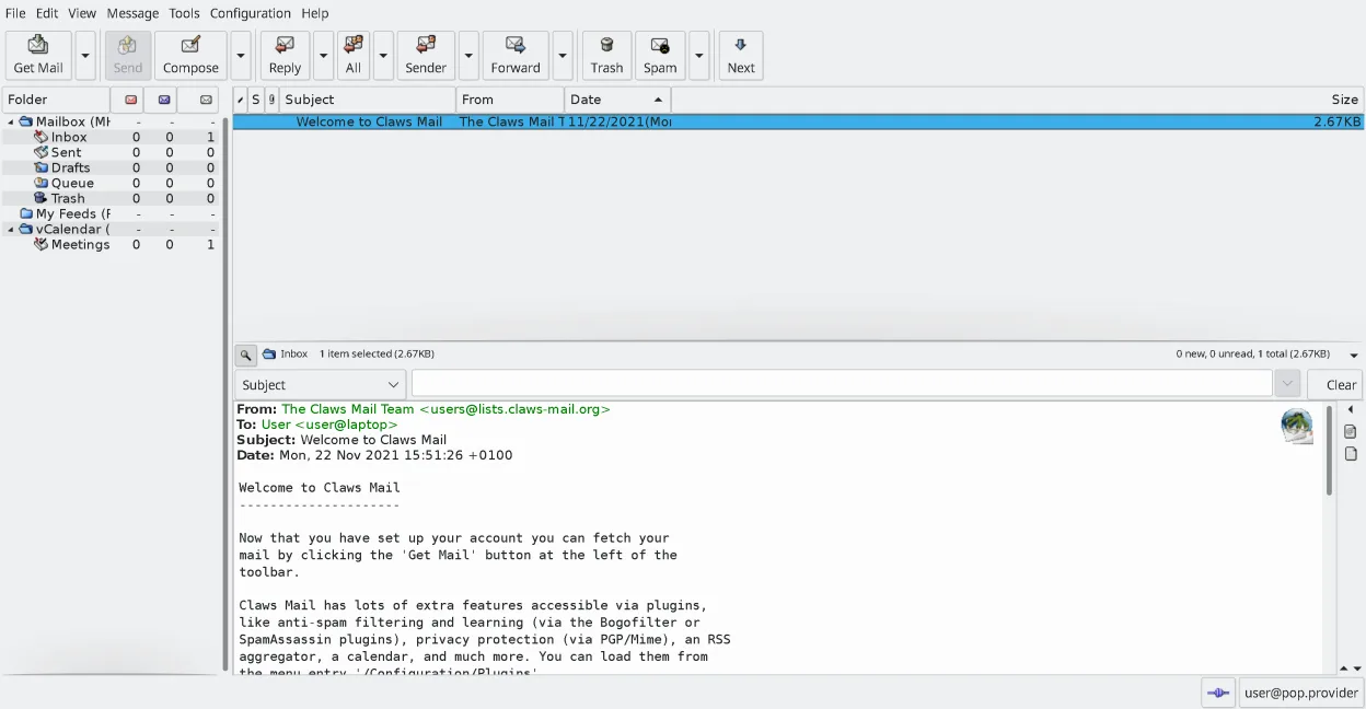 Screenshot von Claws Mail