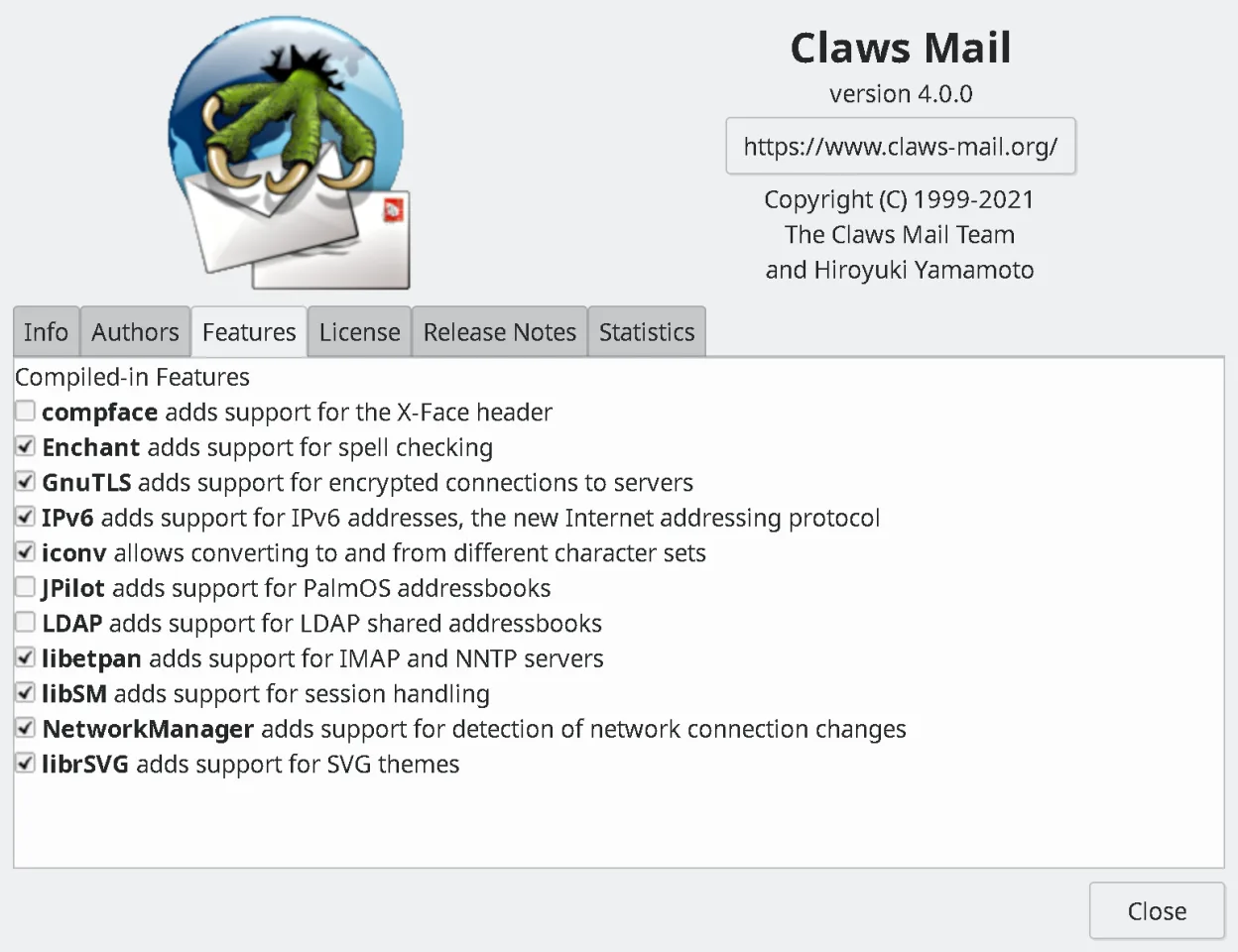 The currenlty supported features