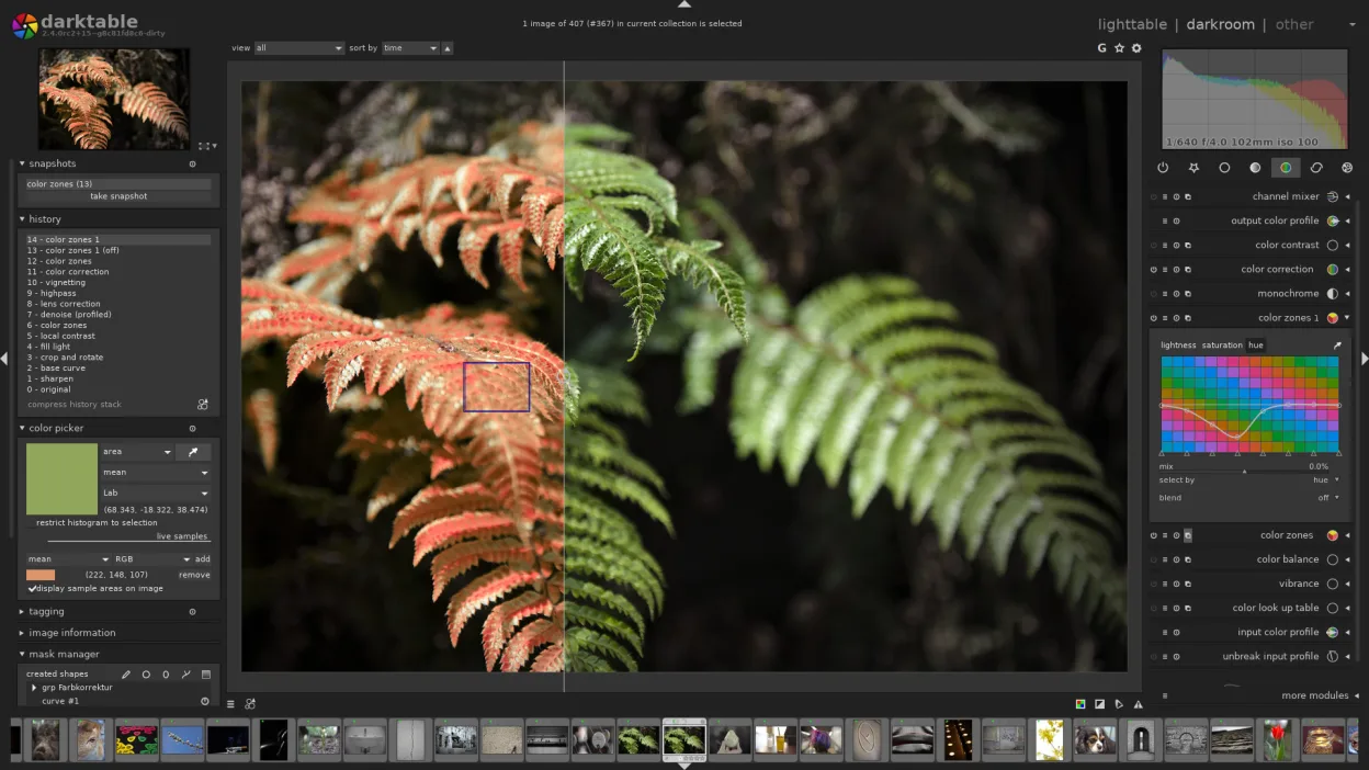 Virtual dark room with an opened image