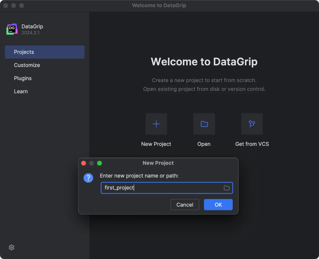 Screenshot von DataGrip