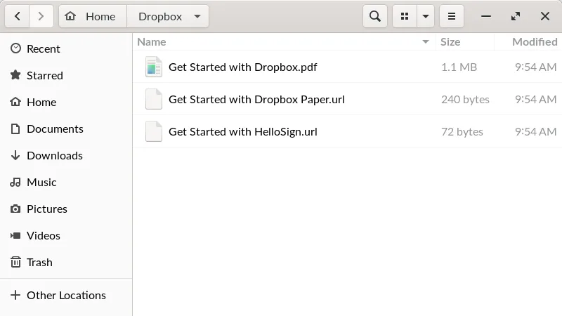 A Dropbox folder displayed in a file manager