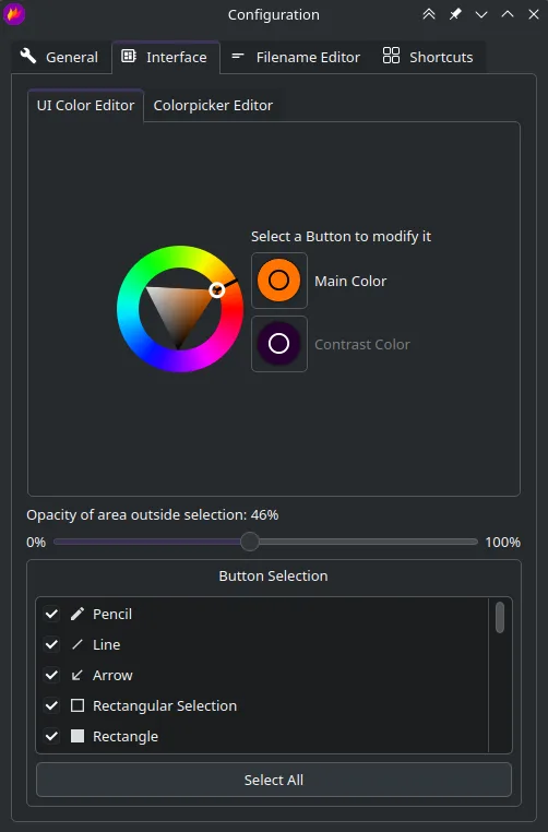 Configuration Window - Interface tab