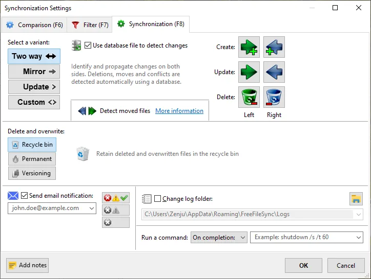 Synchronization settings
