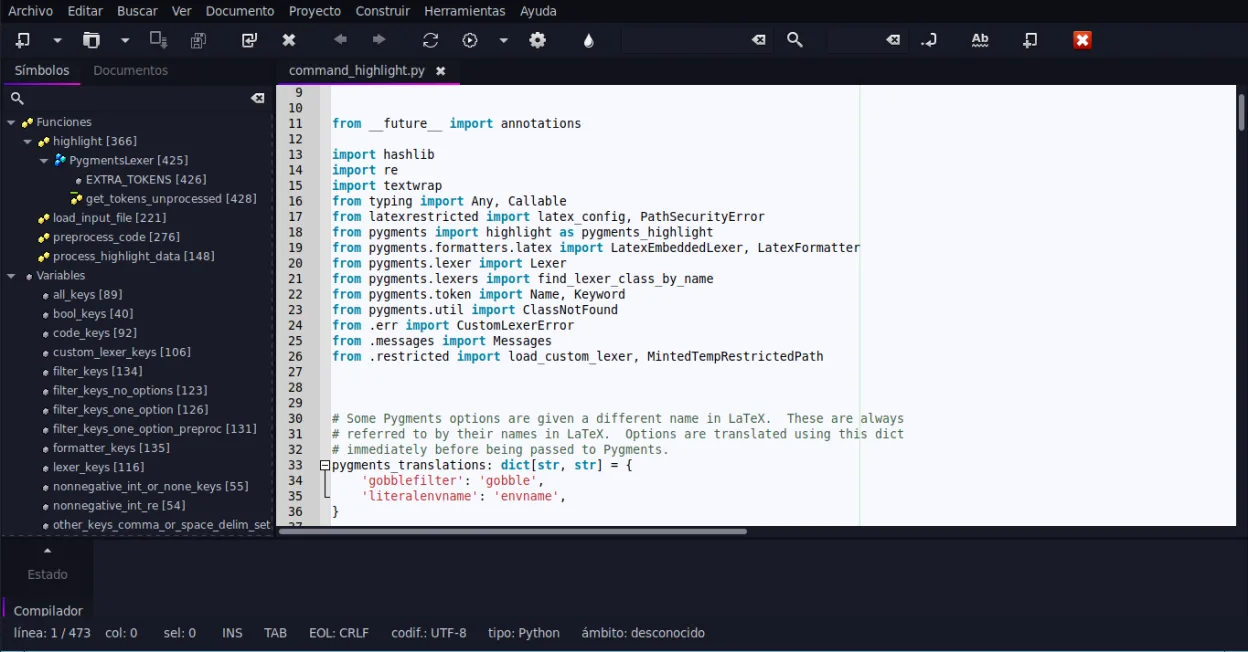 Screenshot von Geany