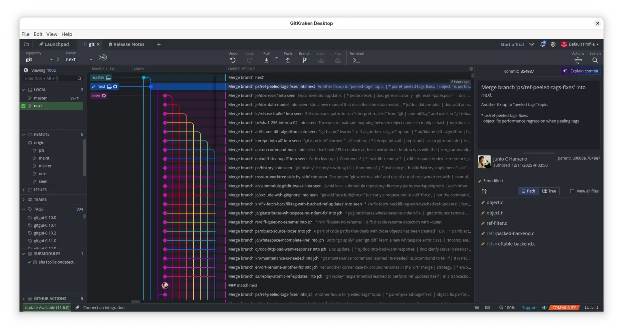 Screenshot von GitKraken