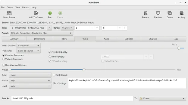 Video encoder settings