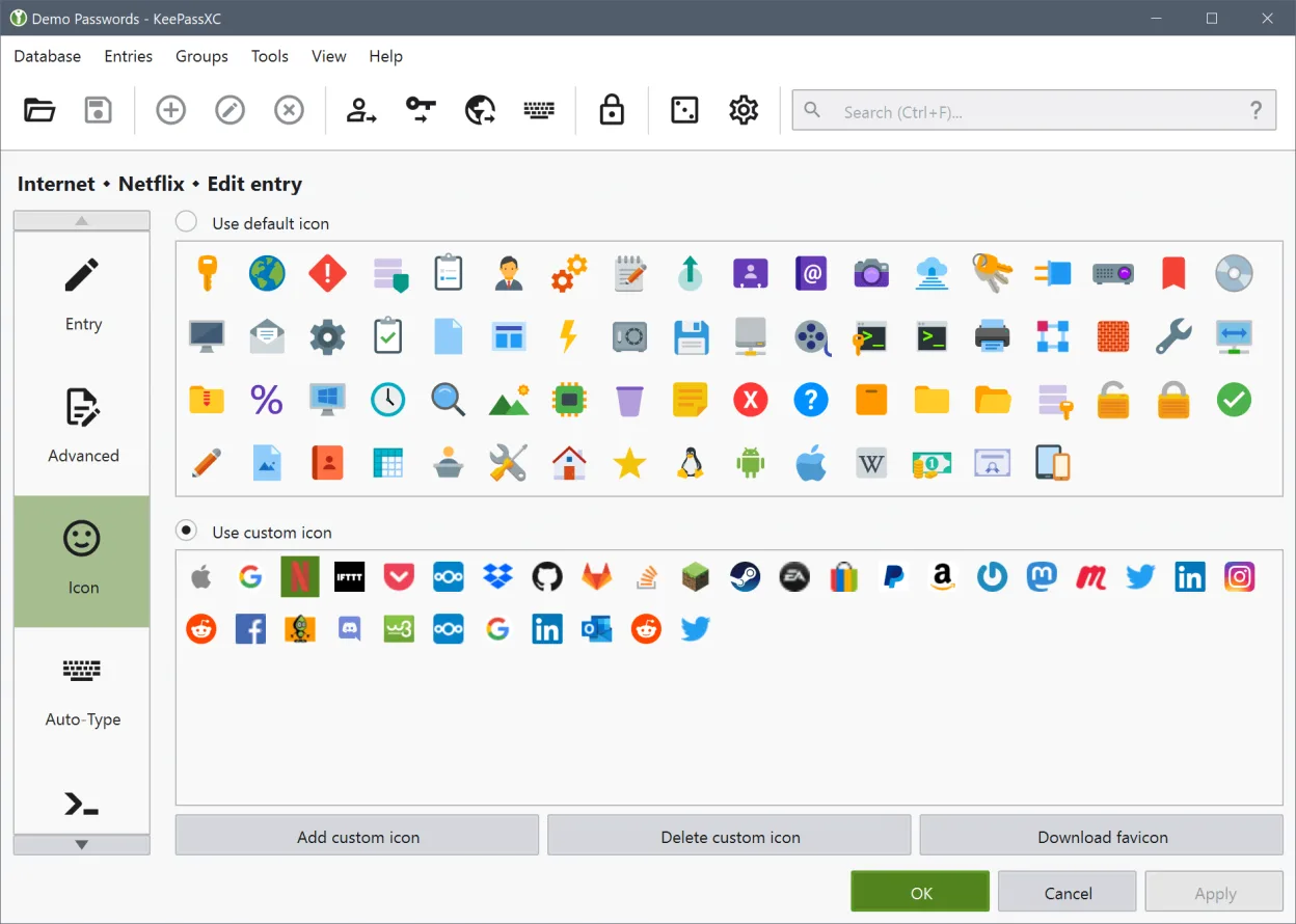 Icon Selection for Entry