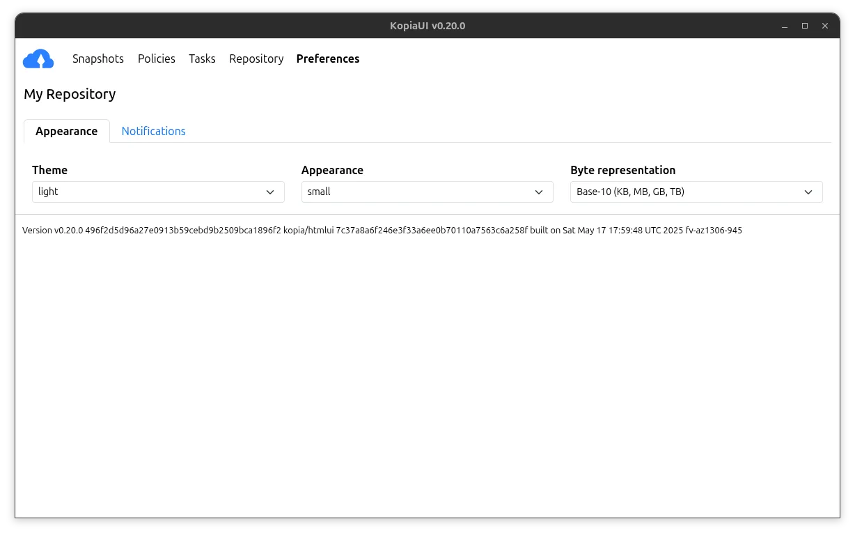 Settings window