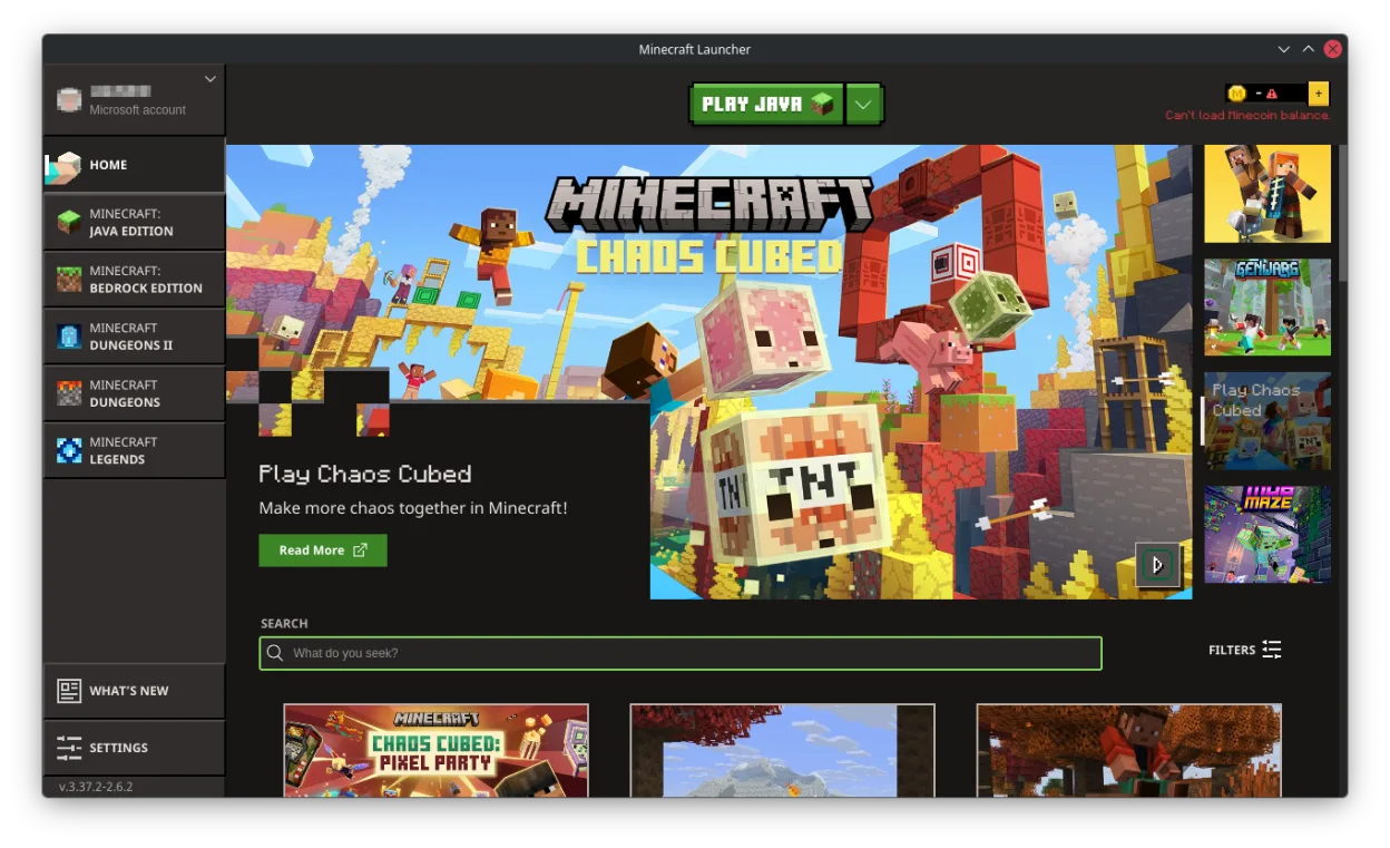 Captura de pantalla de Minecraft Launcher