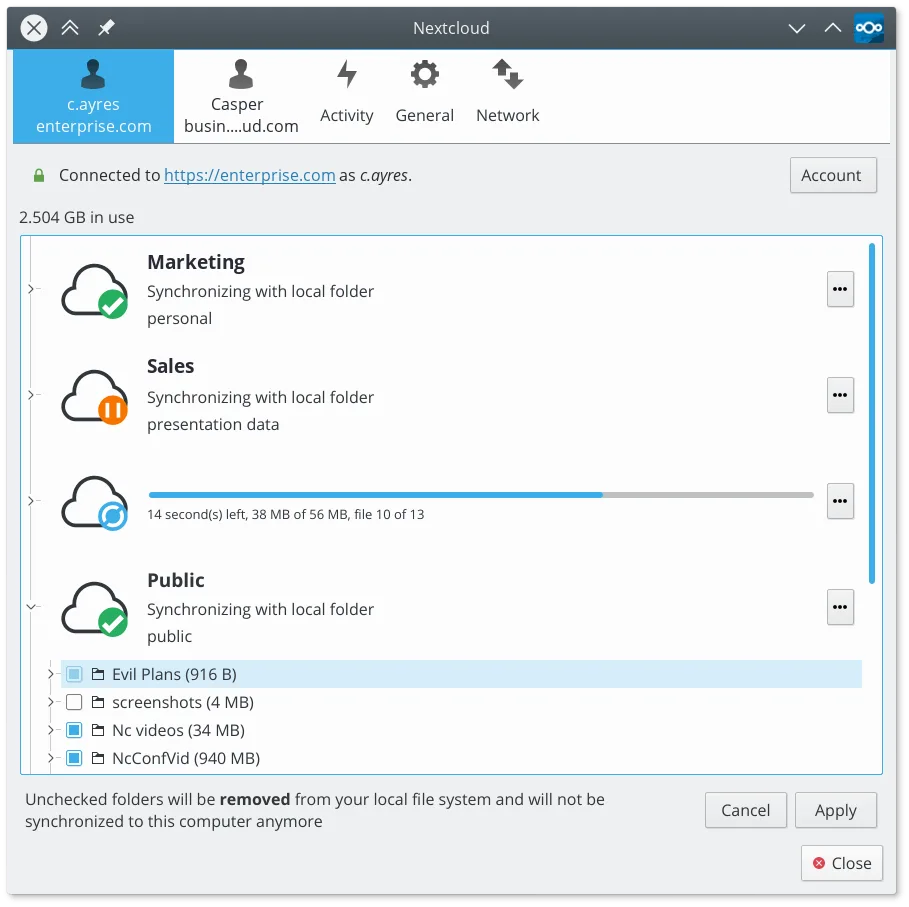 Nextcloud Desktop Client screenshot