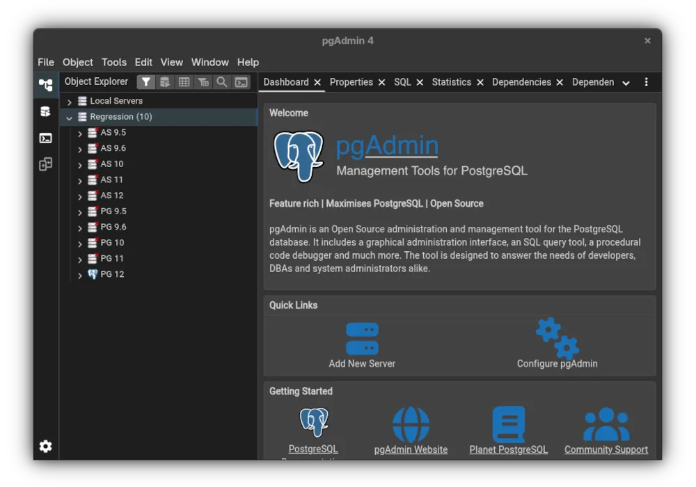 Welcome screen, dark theme