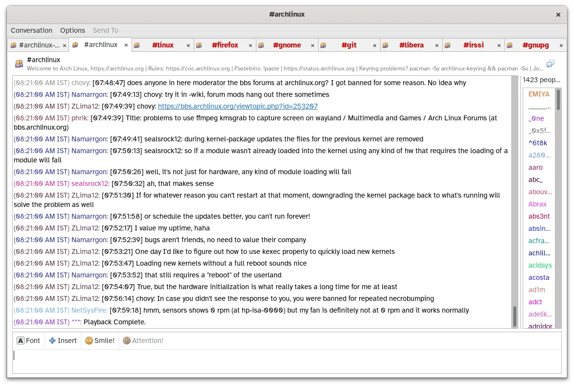 Chat window showing multiple chats
