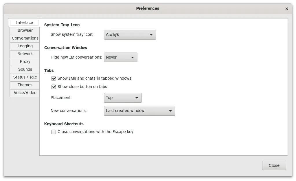 Preference window