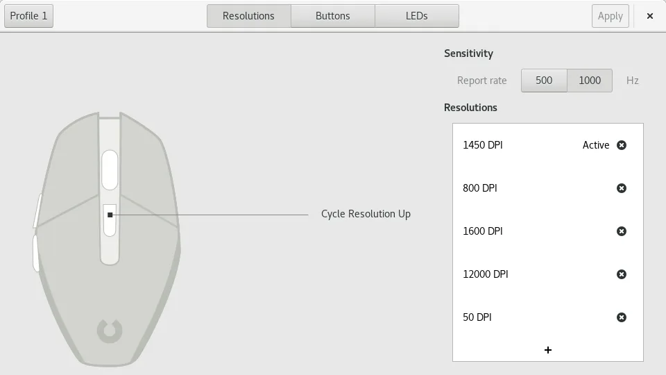 The resolution configuraton page