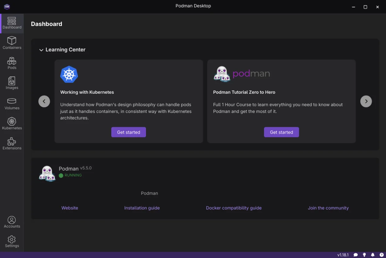Main dashboard