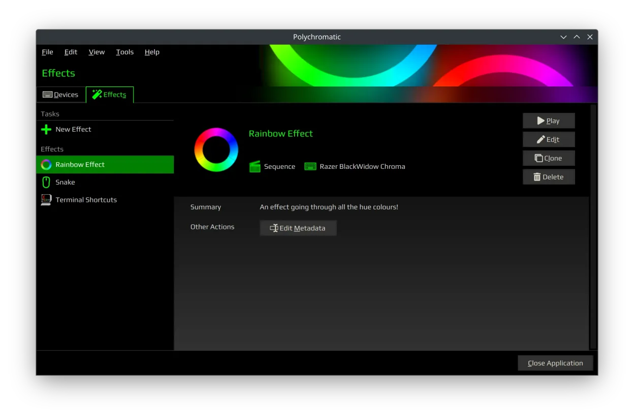 The Effects tab showing a custom effect