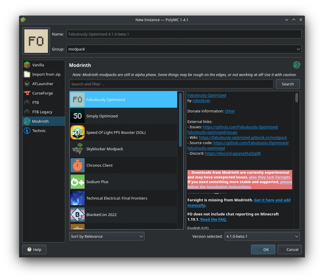 Modpack installation
