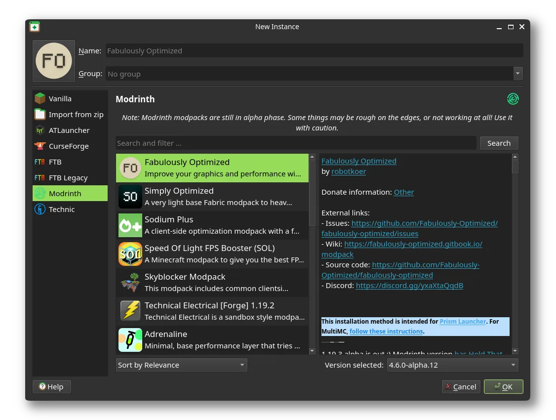 Modpack installation
