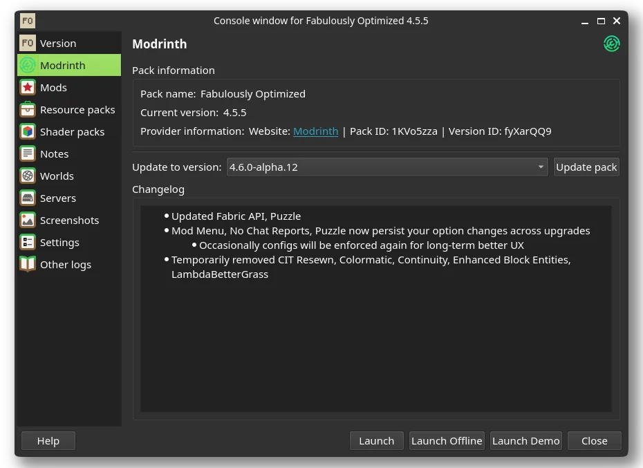 Modpack updating