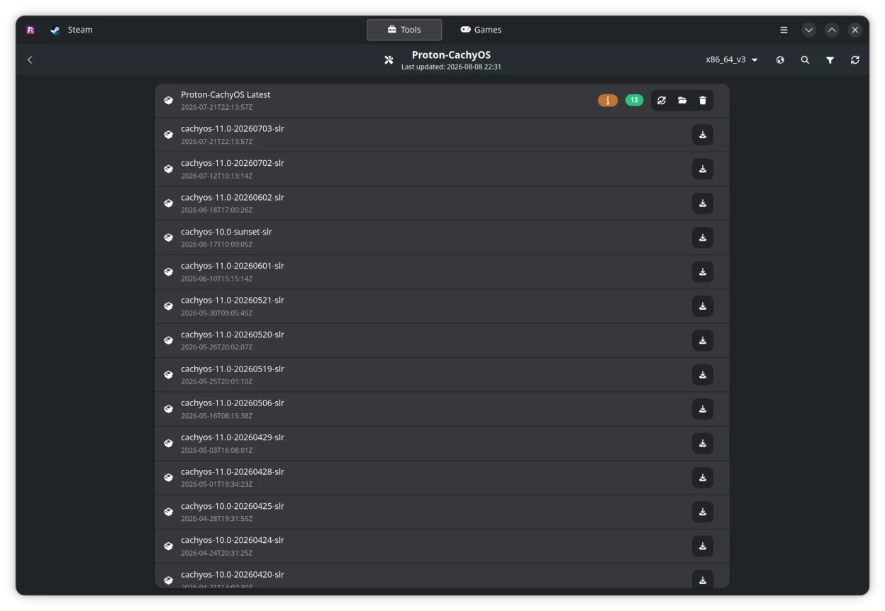 The releases interface of ProtonPlus.
