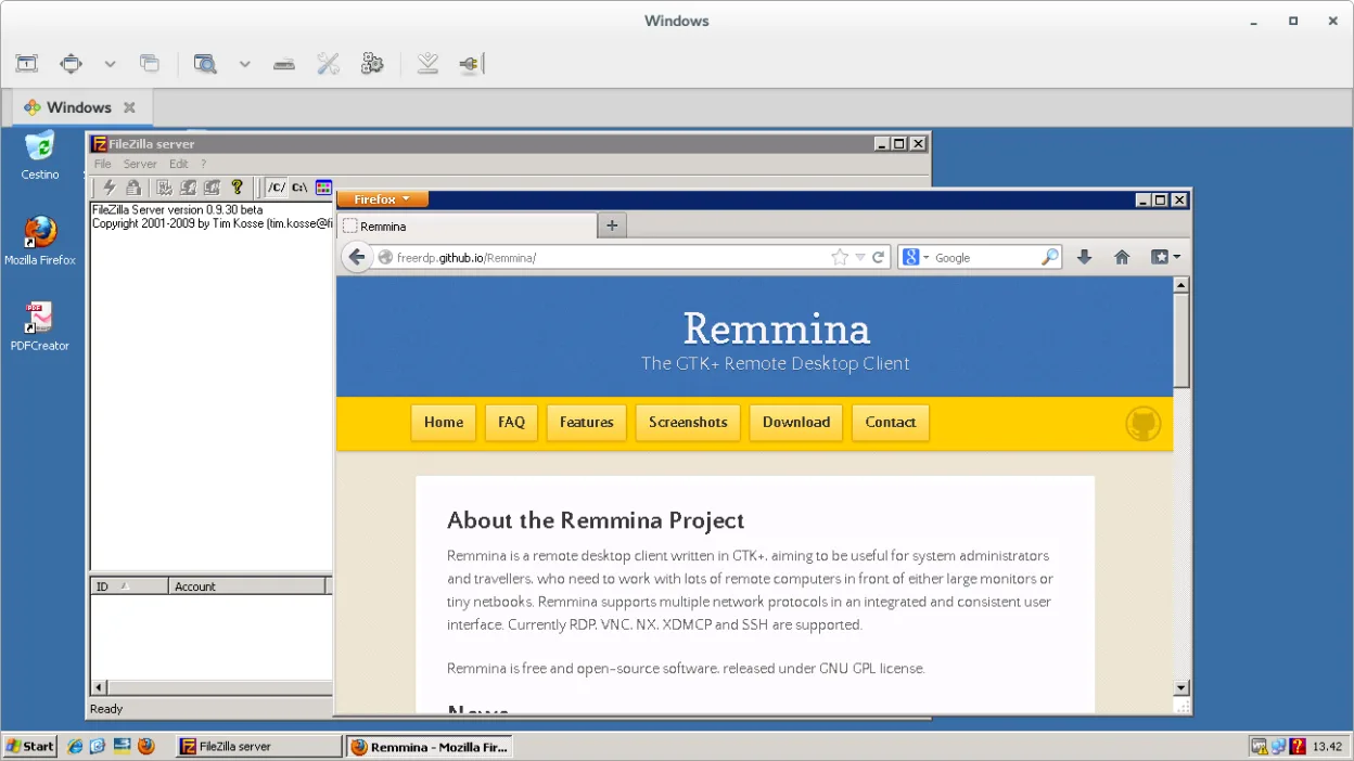 Screenshot von Remmina