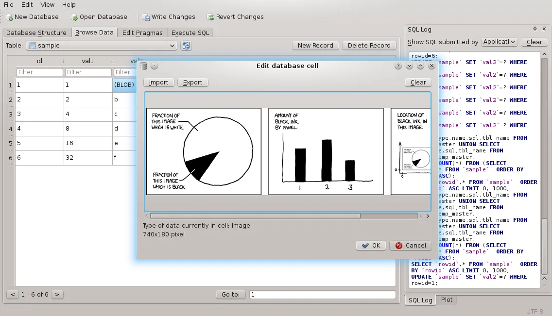 DB Browser for SQLite, browsing a blob field