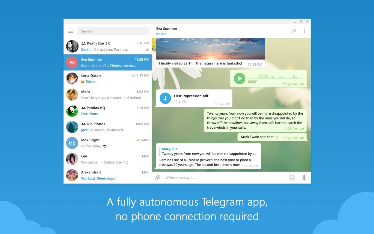 A fully autonomous Telegram app, no phone connection required