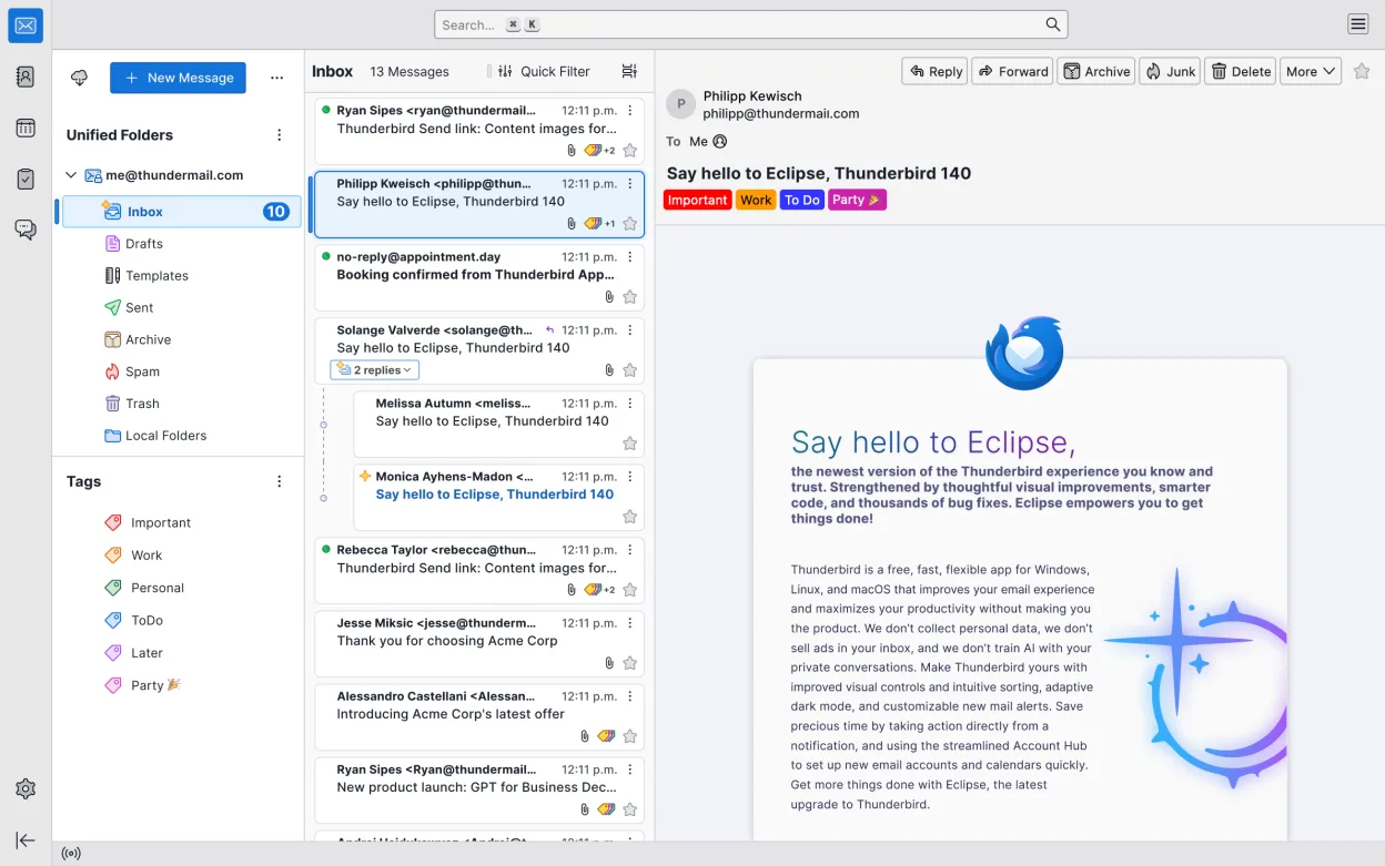 Thunderbird Mail View, Light Mode