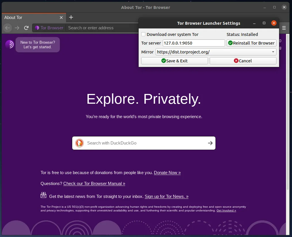 Screenshot von Tor Browser Launcher