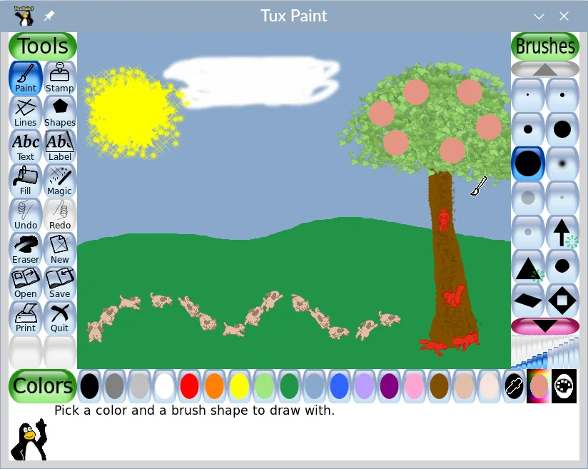 The Paint Brush tool lets you draw freehand, using various brushes and colors