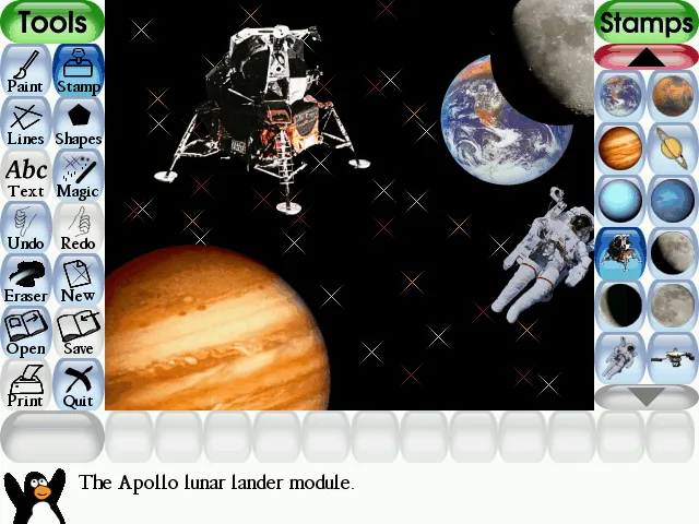 The Stamp tool is like a set of rubber stamps or stickers