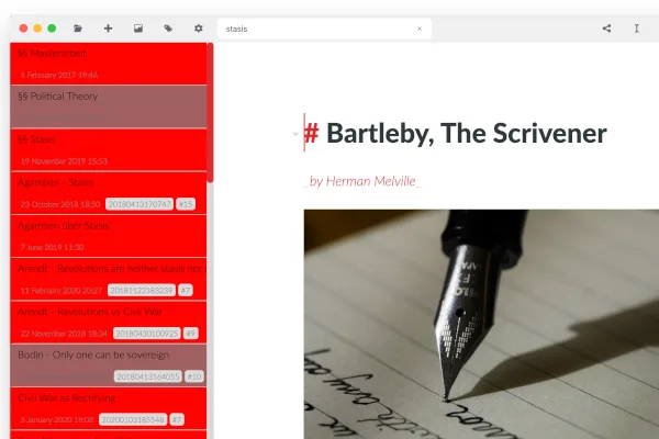 The search functionality presenet in zettlr